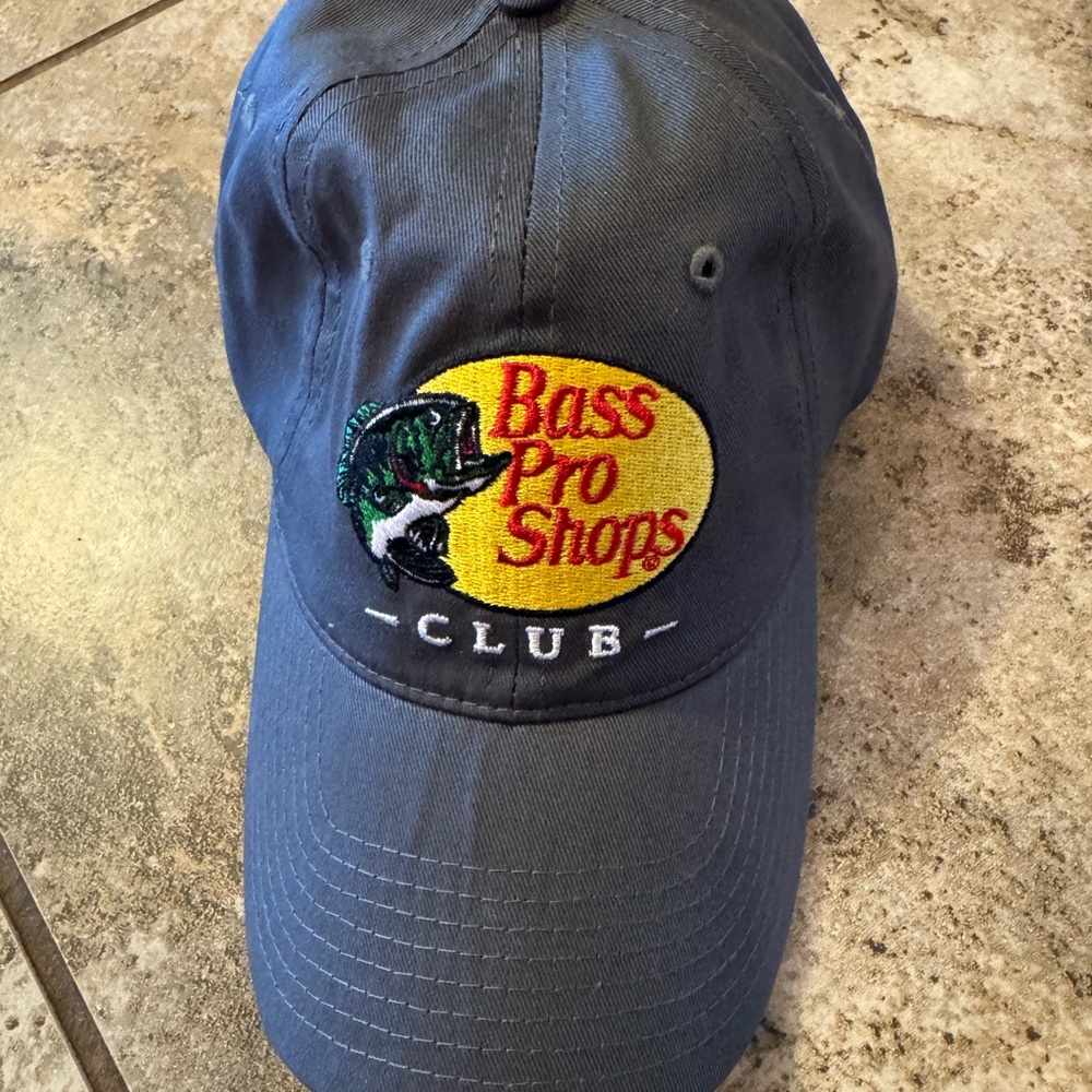 Bass Pro Shops Club Cap Adjustable Strap Back Hat Gray Embroidered Logo